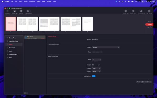 Media and paper size configuration