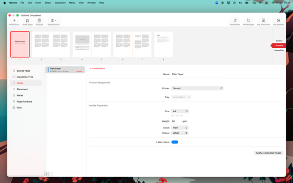 Media and paper size configuration