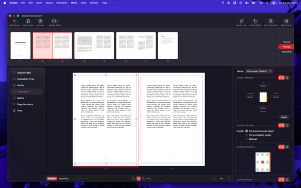 Page placement controls with live preview