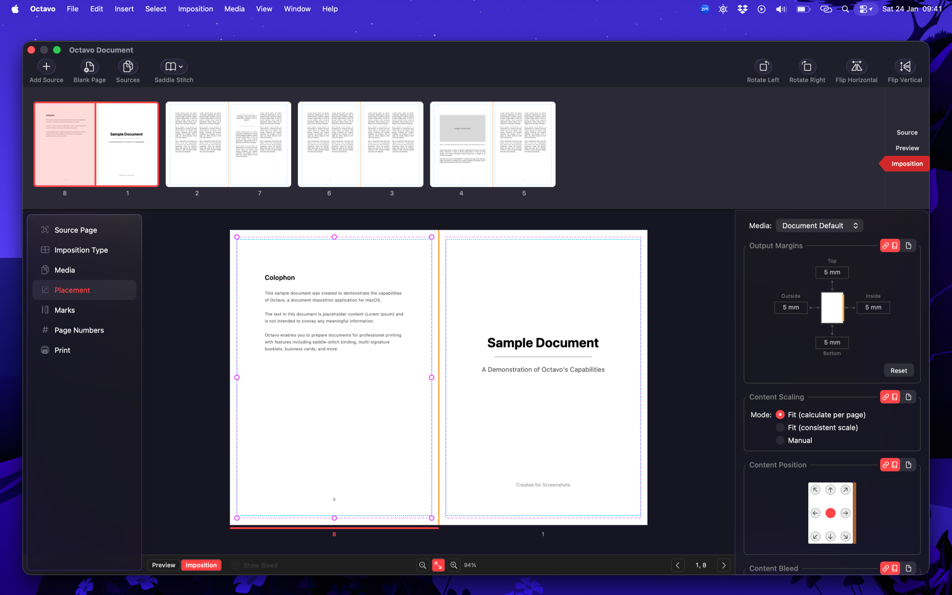 Octavo app showing PDF page arrangement and skew correction