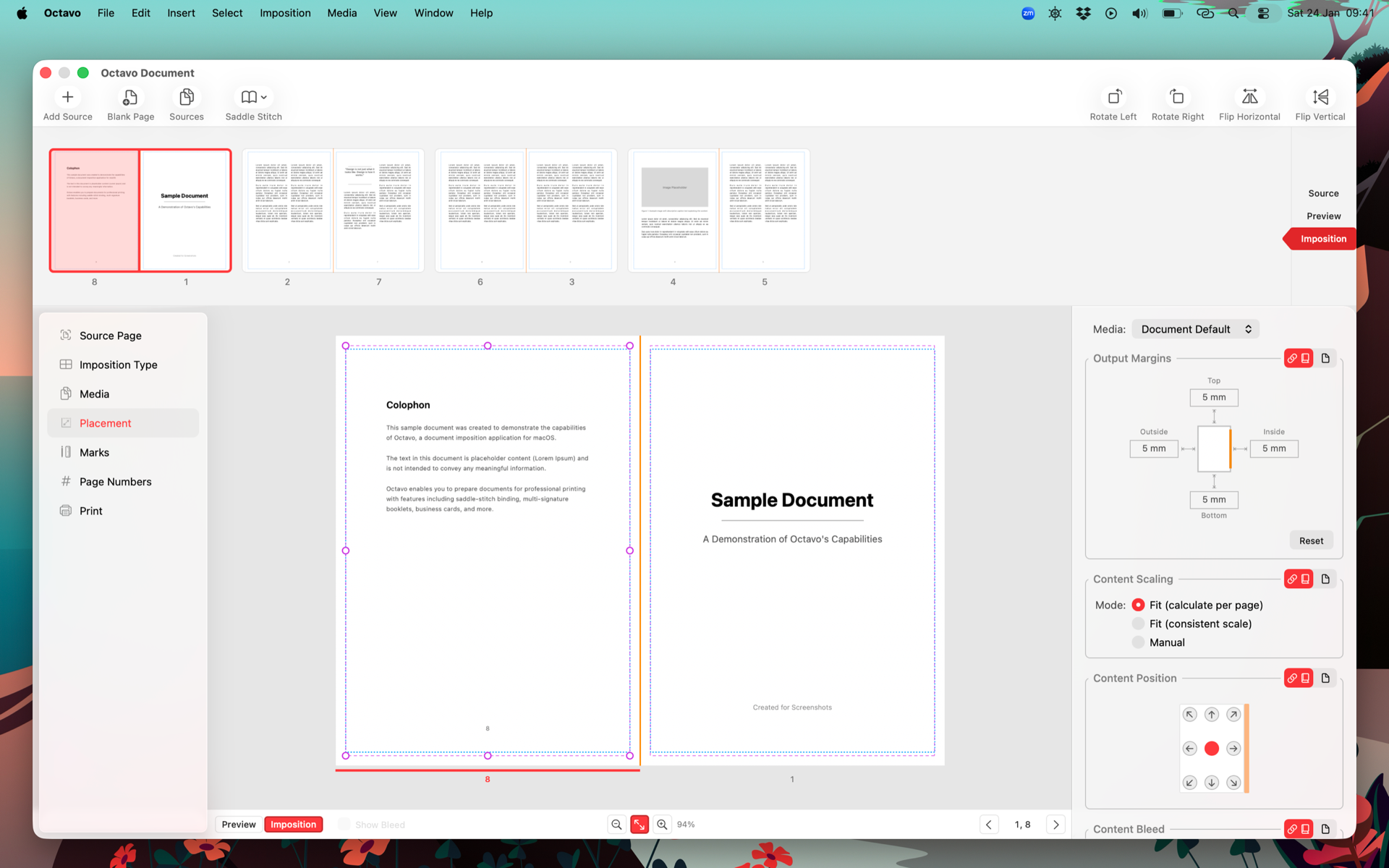 Octavo app showing PDF page arrangement and skew correction